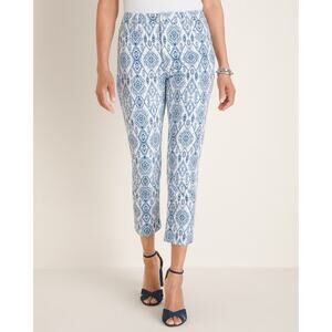 Chico's So Slimming Diamond Print Girlfriend Crop Jeans White Blue Size 2 12 M